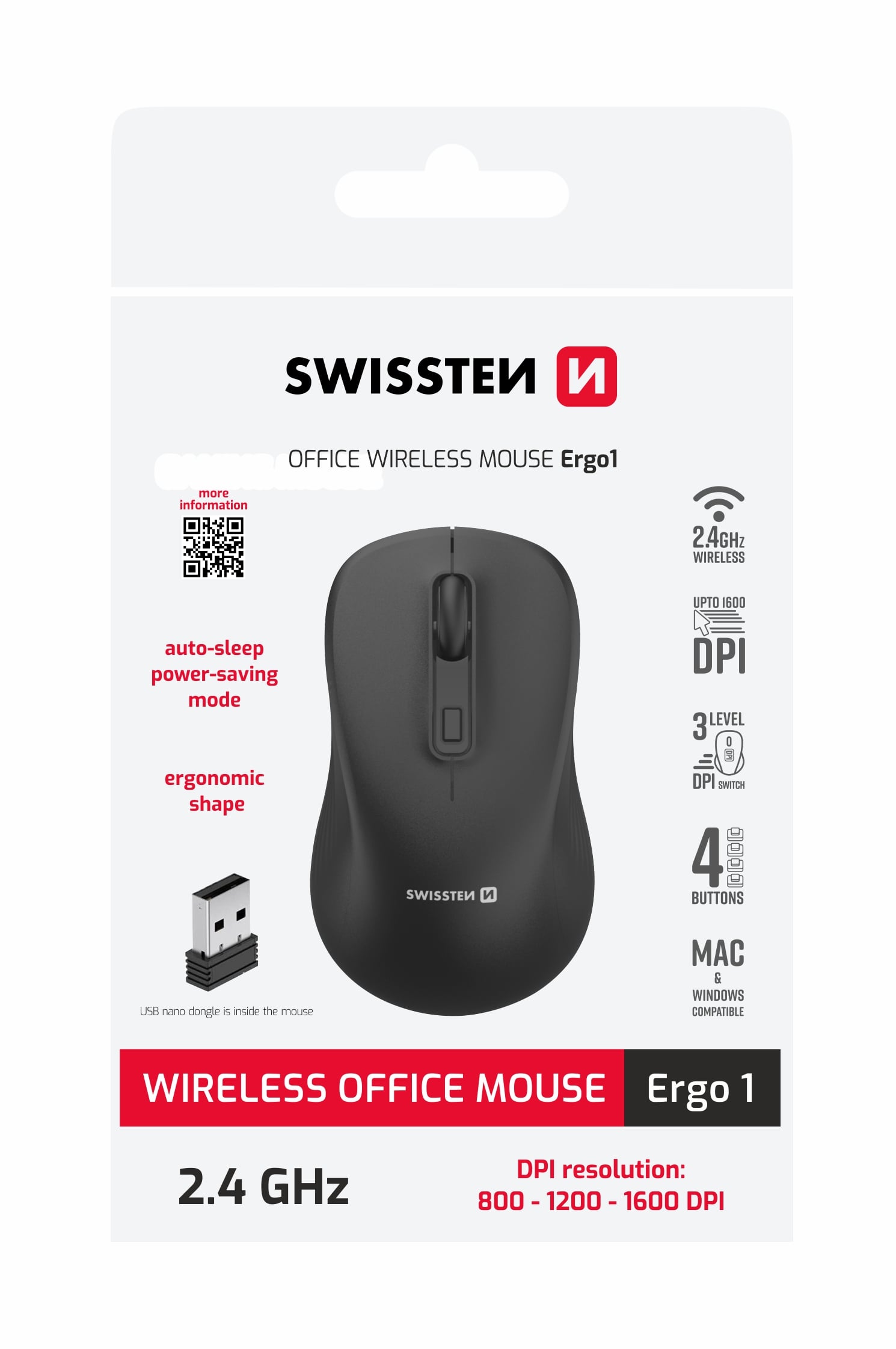 Swissten Ergo1 bezdrátová myš, černá