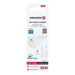 Swissten GaN adaptér 35W + Lightning kabel, bílý  