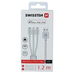 Swissten kabel Textile 3in1 MFi 1,2 m, stříbrný