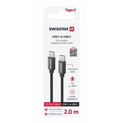 Swissten kabel Textile USB-C / USB-C 2 m, černý