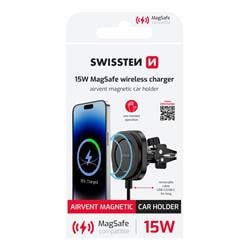 Swissten Magnetický držák do ventilace auta MagStick Compact s bezdrátovým nabíjením 15W/7,5W (kompatibilní s MagSafe)