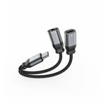 Swissten Nabíjecí audio adaptér Textile USB-C (samec) / USB-C (samice) + 3,5mm AUX 0,12m, černý