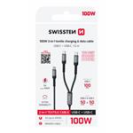 Swissten Nabíjecí kabel 2v1 100W USB-C / 2x USB-C 1,5m, černý