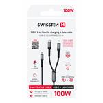 Swissten Nabíjecí kabel 2v1 100W USB-C / USB-C + Lightning 1,5m, černý