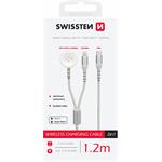 Swissten Opletený magnetický kabel 2v1 pro Apple Watch a Lightning, USB-C 1,2m, bílý