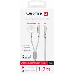 Swissten Opletený magnetický kabel 2v1 pro Apple Watch a USB-C, USB-C 1,2m, bílý