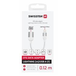 Swissten OTG adaptér Textile Lightning (samec) / USB-A (samice) 0,12m, bílý