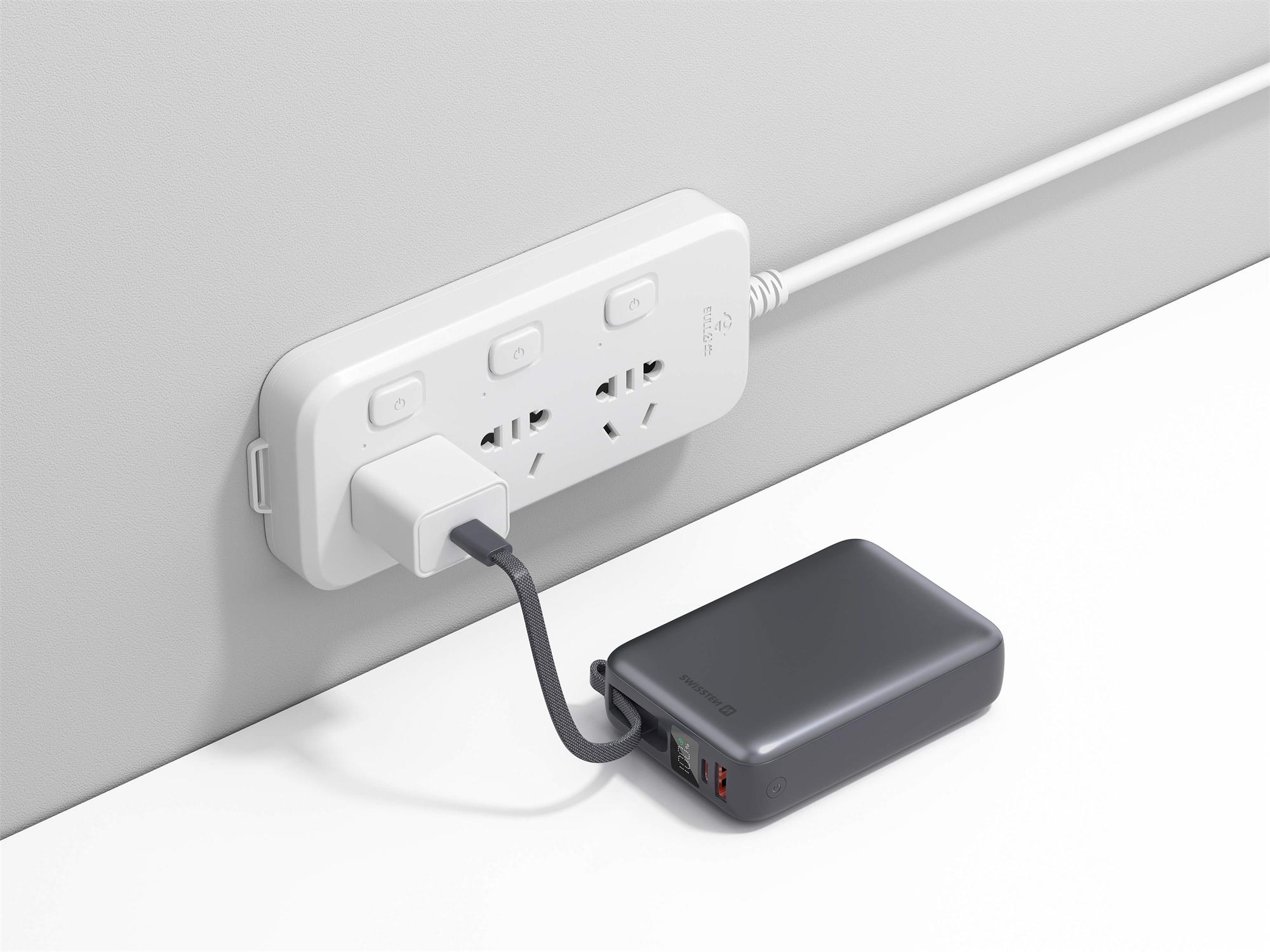 SWISSTEN POWER BANK 20000 mAh 45W S INTEGROVANÝM KABELEM USB-C VESMÍRNĚ STŘÍBRNÁ