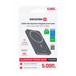 Swissten Power bank Fusion 5000mAh s nabíjením Apple Watch (kompatibilní s MagSafe), stříbrná