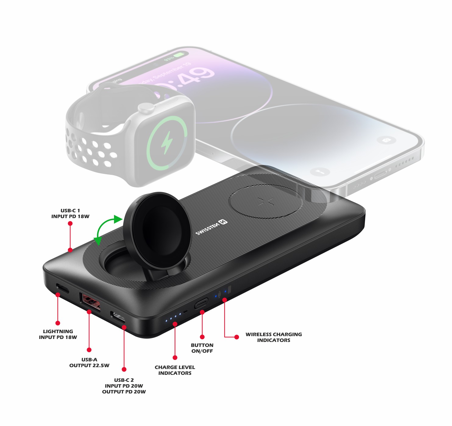 SWISSTEN powerbank 10000 mAh 2v1 PRO Apple Watch a MagSafe