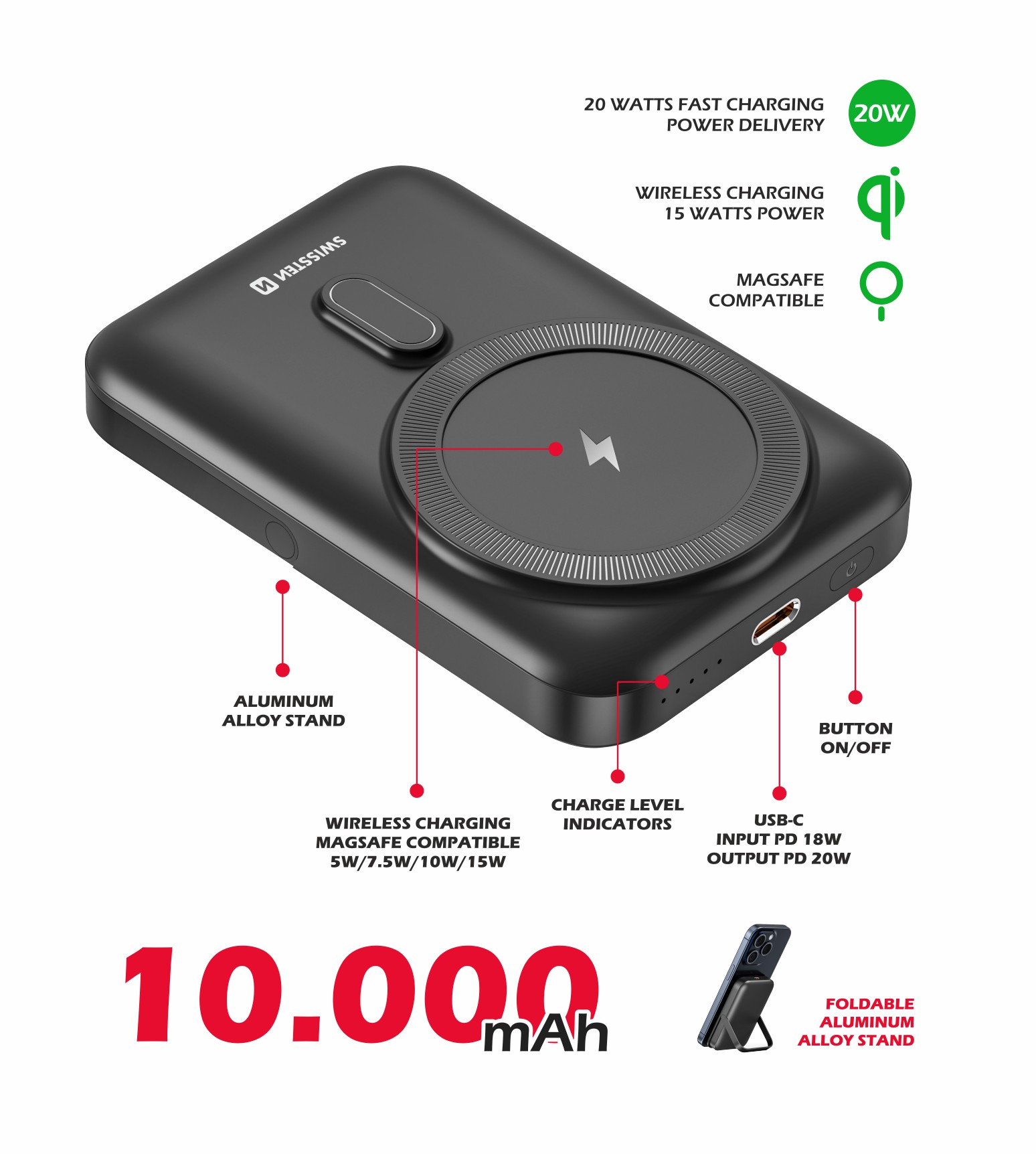 SWISSTEN powerbank PD 20W 10000 mAh (kompatibilní s MagSafe)
