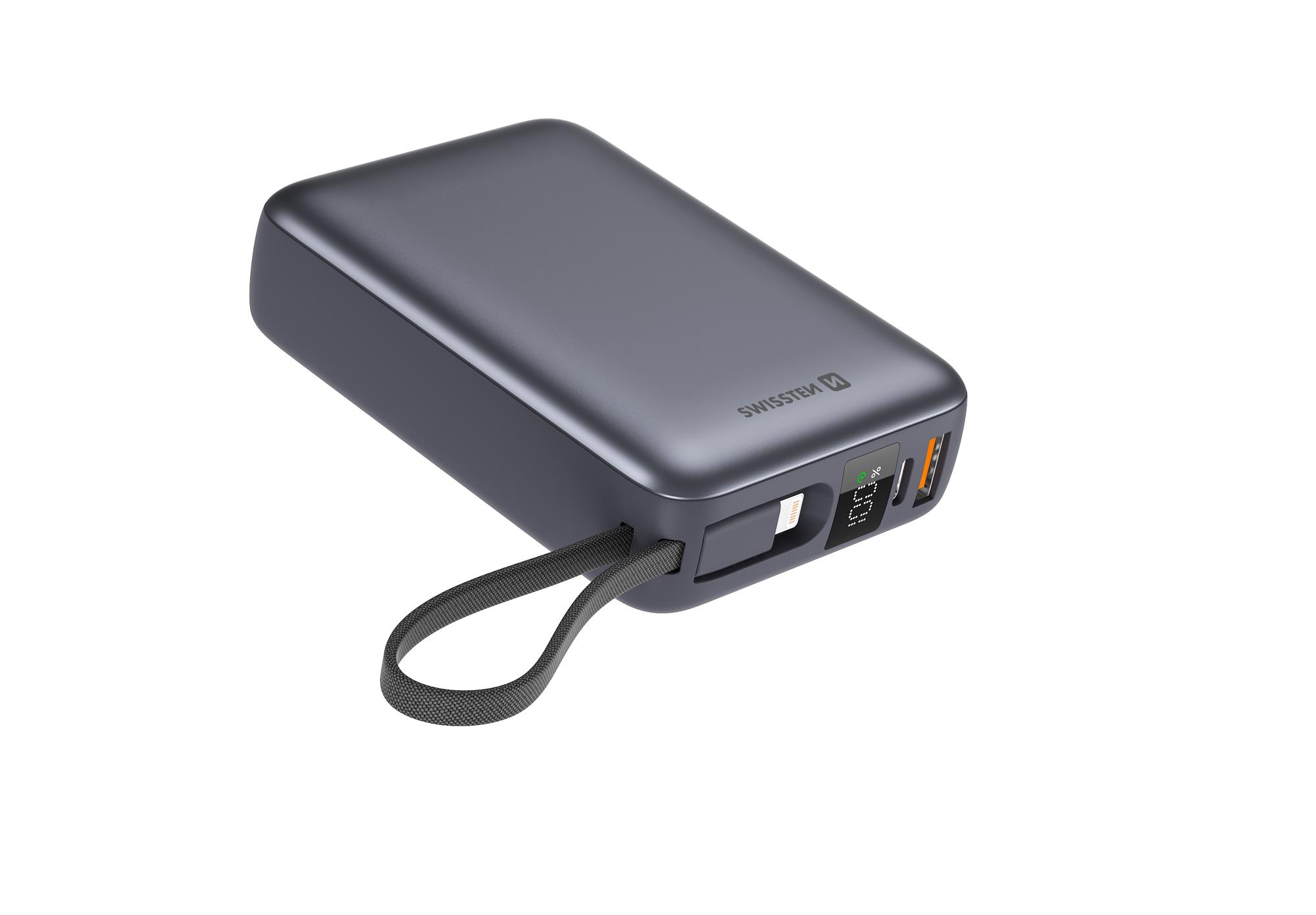 Swissten powerbanka 20000 mAh s kabely, stříbrná