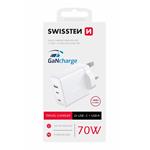 SWISSTEN SÍŤOVÝ ADAPTÉR GaN 2x USB-C + 1x USB 70W pro UK zásuvku