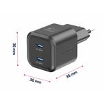 SWISSTEN SÍŤOVÝ ADAPTÉR GaN 2x USB-C 20W POWER DELIVERY ČERNÝ