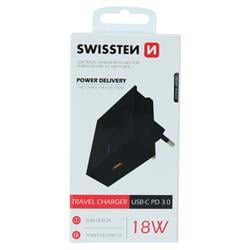 SWISSTEN SÍŤOVÝ ADAPTÉR POWER DELIVERY 3.0 18W ČERNÝ