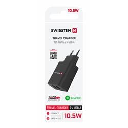 SWISSTEN SÍŤOVÝ ADAPTÉR SMART IC 2x USB 2,1A POWER ČERNÝ