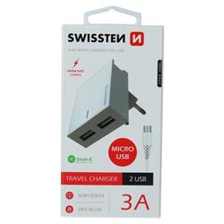 SWISSTEN Síťový Adaptér Smart IC 2x USB 3A + Datový Kabel USB/Micro USB 1,2 m bílý