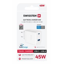 Swissten Síťový adaptér Smart IC 2x USB 3A Power + datový kabel USB / Type-C 1,2m, černý