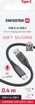 Swissten Soft Silicone USB/USB-C kábel 0,4 m, čierny