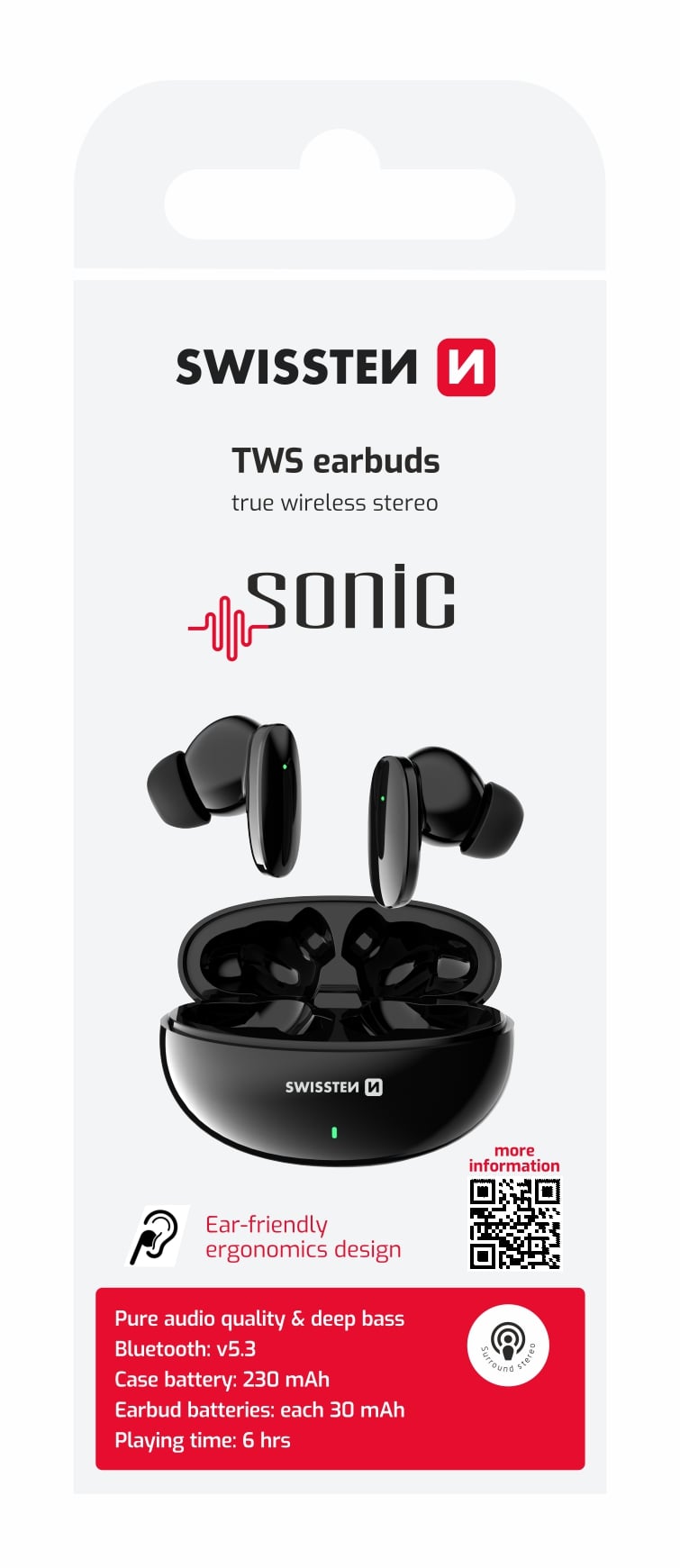 Swissten Sonic TWS sluchátka, černá