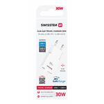 SWISSTEN TENKÝ SÍŤOVÝ ADAPTÉR GaN USB-C + USB-A 30W BÍLÝ