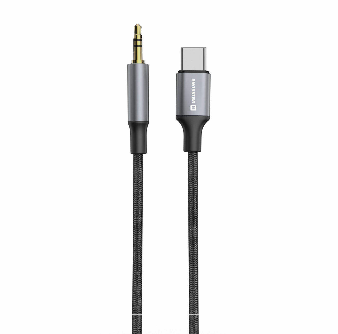 Swissten Textile audio adaptér USB-C/3,5mm Jack 1,5 m, černý