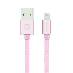 SWISSTEN Textile Lightning, datový kabel, růžovo zlatý, 0,2 m 71523105 - Mobilní telefony - příslušenství