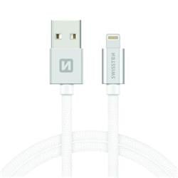 SWISSTEN Textile Lightning, datový kabel, stříbrný, 2 m