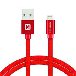 SWISSTEN Textile Lightning MFi, datový kabel, červený, 2 m