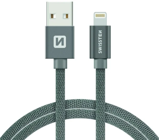 Swissten kabel Lightning MFi 1.2 m, šedý