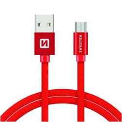 SWISSTEN Textile Micro USB, datový kabel, červený, 2 m