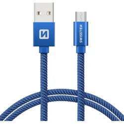SWISSTEN Textile Micro USB, dátový kábel, modrý, 1,2 m 71522208
