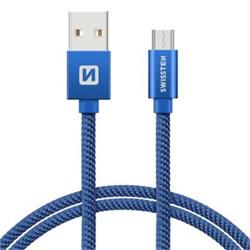 SWISSTEN Textile Micro USB, datový kabel, modrý, 1,2 m