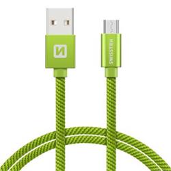 SWISSTEN Textile Micro USB, datový kabel, zelený, 1,2 m