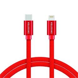 SWISSTEN Textile USB-C / Apple Lightning, datový kabel, červený, 1,2m