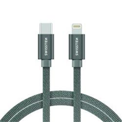 SWISSTEN Textile USB-C / Apple Lightning, datový kabel, šedý, 1,2m