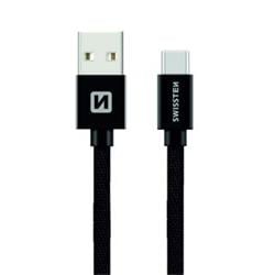 SWISSTEN Textile USB-C, data cable, black, 0.2 m