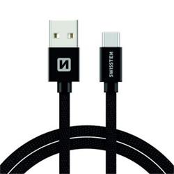 SWISSTEN Textile USB-C, datový kabel, černý, 2 m