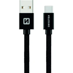 SWISSTEN Textile USB-C, dátový kábel, čierny, 0,2 m 71521101