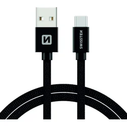 SWISSTEN Textile USB-C, dátový kábel, čierny, 2 m 71521301