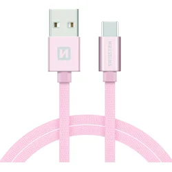 SWISSTEN Textile USB-C, dátový kábel, ružovo zlatý, 1,2 m 71521205