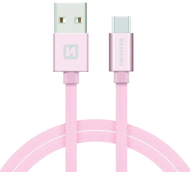SWISSTEN Textile USB-C, datový kabel, růžovo zlatý, 1,2 m