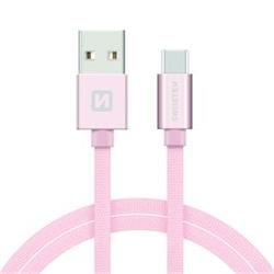 SWISSTEN Textile USB-C, datový kabel, růžovo zlatý, 1,2 m