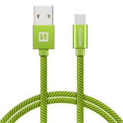 SWISSTEN Textile USB-C, datový kabel, zelený, 2 m