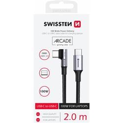 Swissten Textilní datový kabel Arcade USB-C / USB-C 2m 5A (100W) pro notebooky, černý