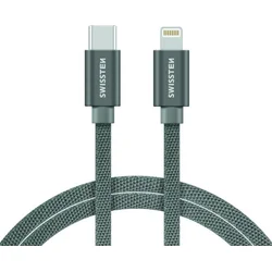 SWISSTEN Textilný dátový kábel USB-C / Apple Lightning, sivý, 1,2 m