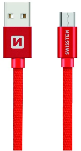 SWISSTEN Textilný Micro USB, dátový kábel, červený, 0,2 m