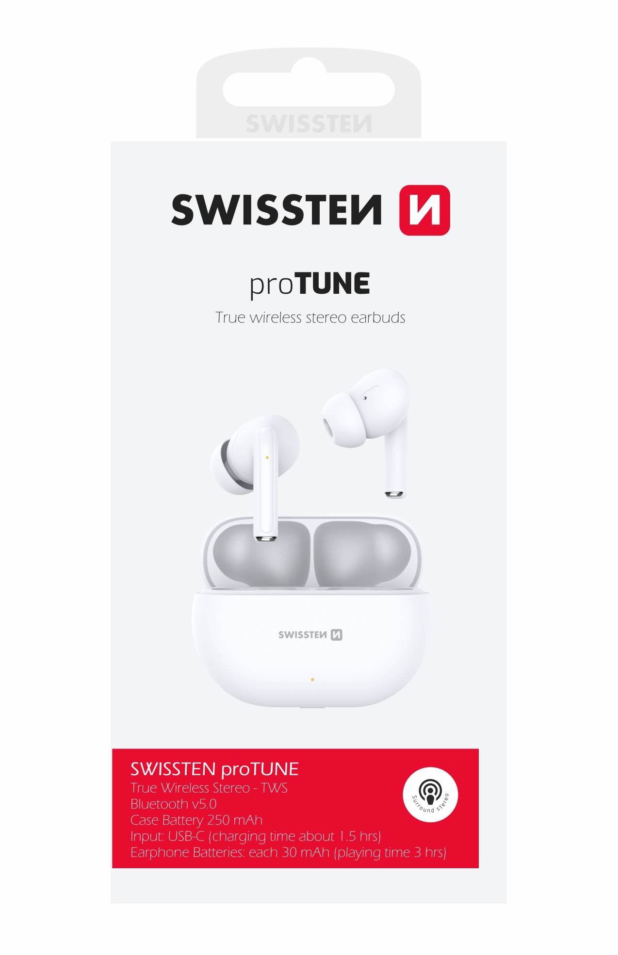Swissten TWS sluchátka Pro Tune, bílá