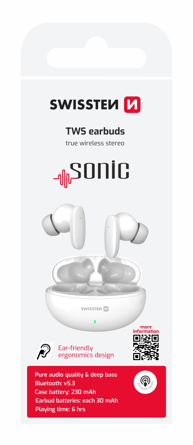 Swissten TWS sluchátka Sonic, bílá