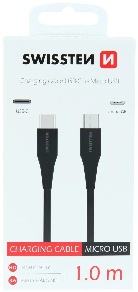 SWISSTEN USB-C /microUSB, dátový kábel, čierny, 1,0 m